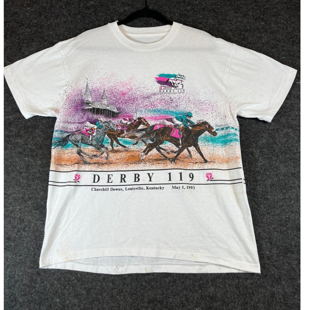 Vintage 90s Kentucky Derby 119 T-Shirt AOP Churchill Downs Horse Racing White L
